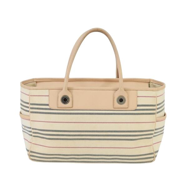 Burberry Tote Bag Canvas Leather Beige Ivory Silver - Picture 2 of 16